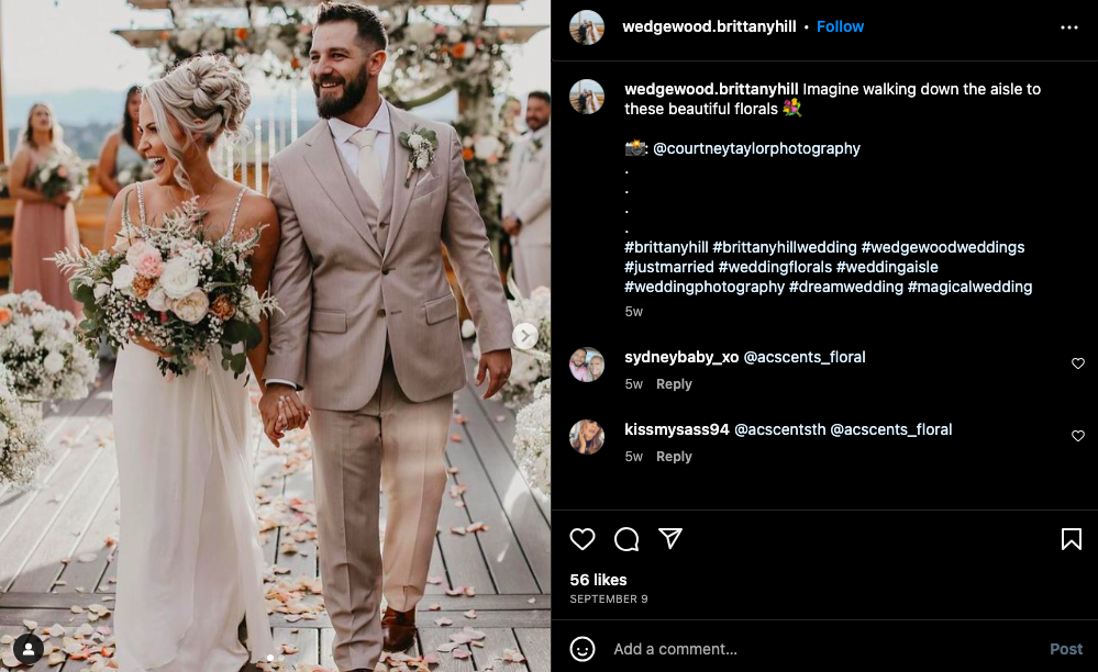 A bride and groom with beautiful florals