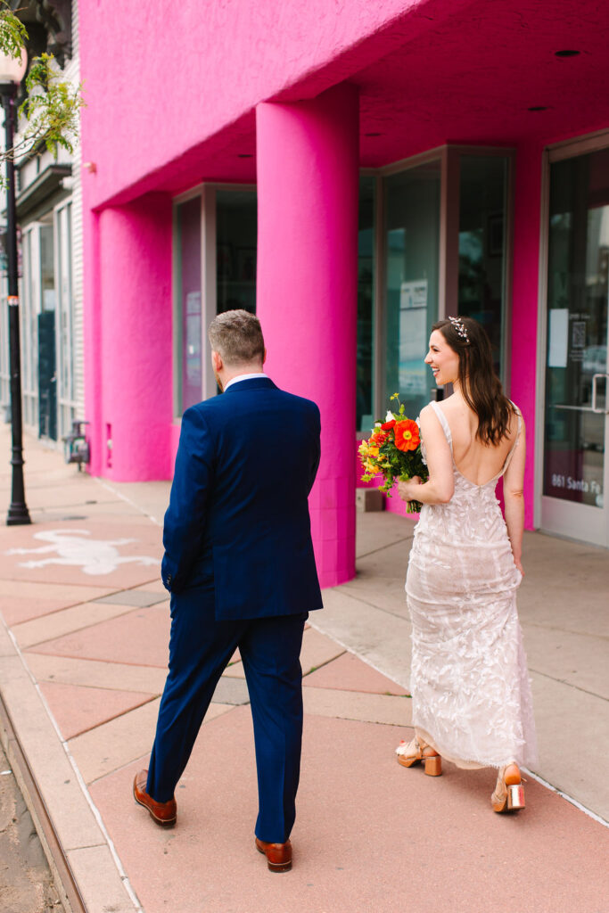 Couple walking through the Santa Fe Arts District