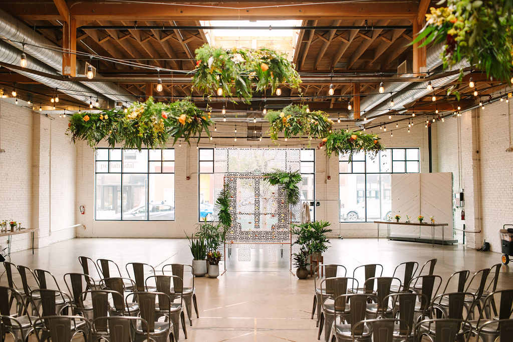 A wedding ceremony aisle at SKYLIGHT in Denver, Colorado.