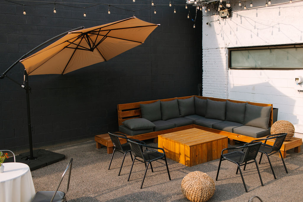 Casual lounge seating outdoors at SKYLIGHT in Denver