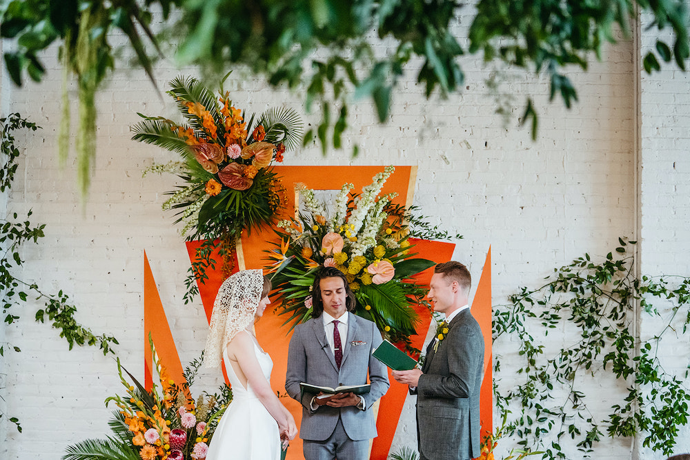 Bright florals wedding ceremony at SKYLIGHT in Denver