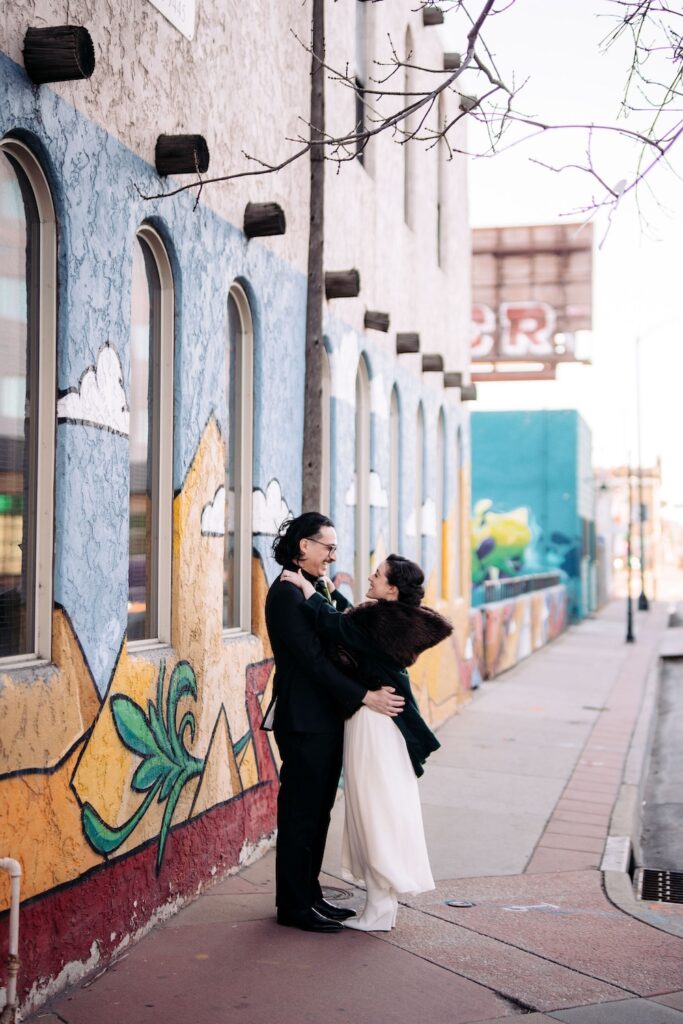 Couple portraits on a wedding day at SKYLIGHT in Denver, CO