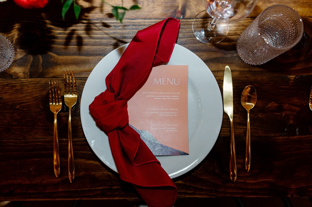 Place setting at a holiday party at SKYLIGHT