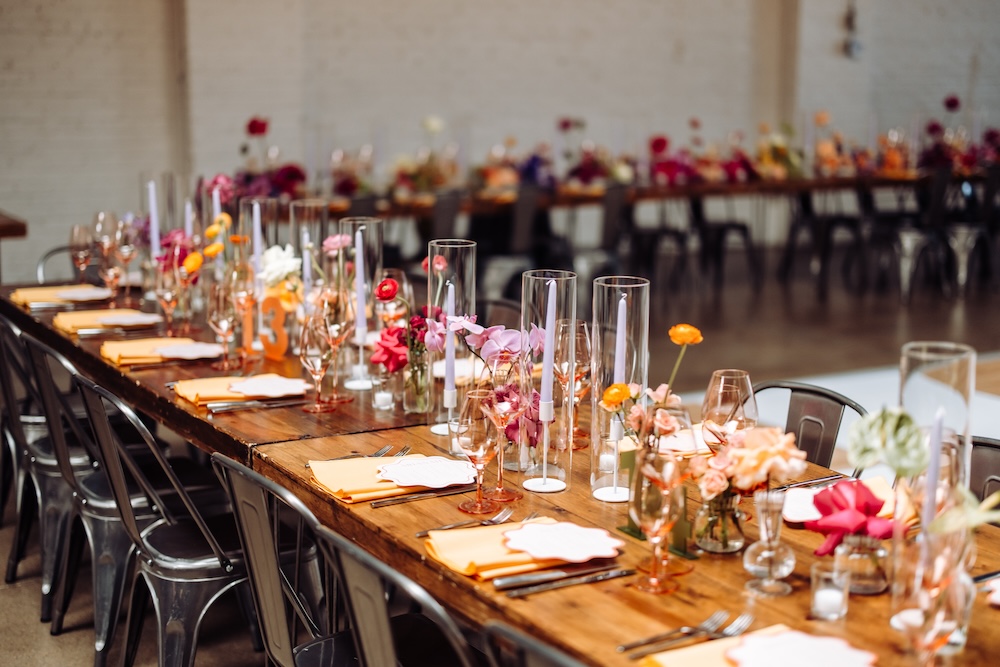 Wedding reception tables at SKYLIGHT