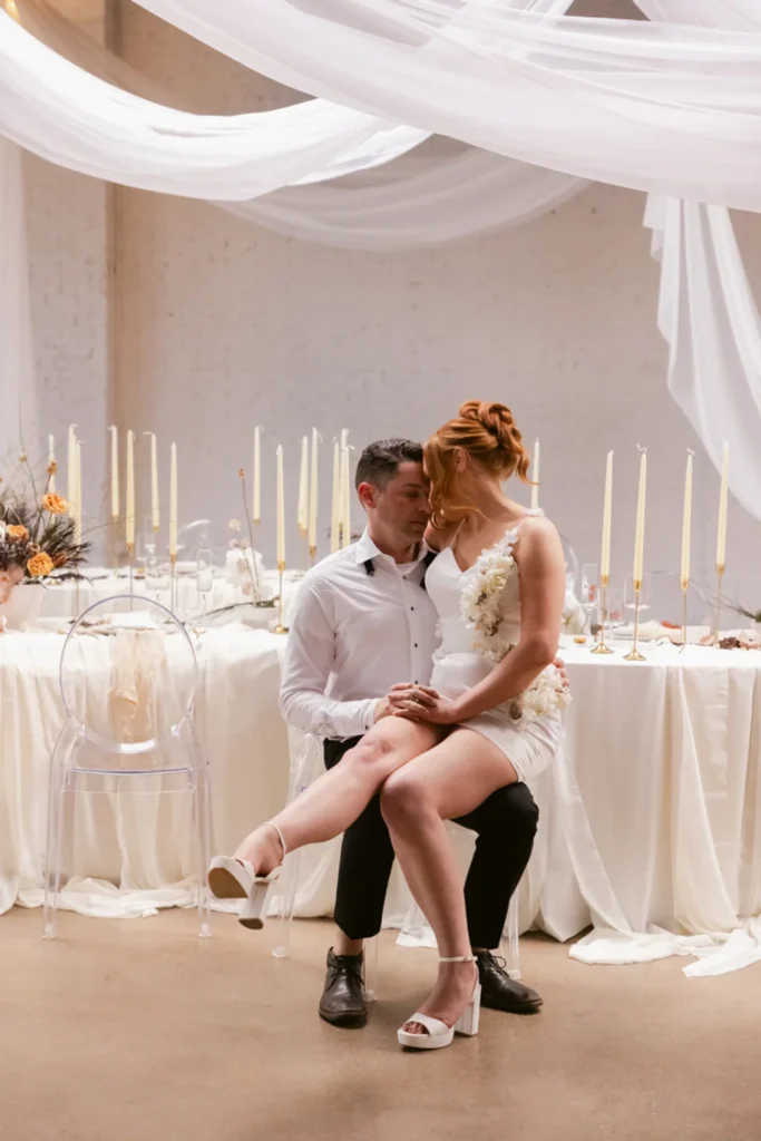 Couple posing on their wedding day