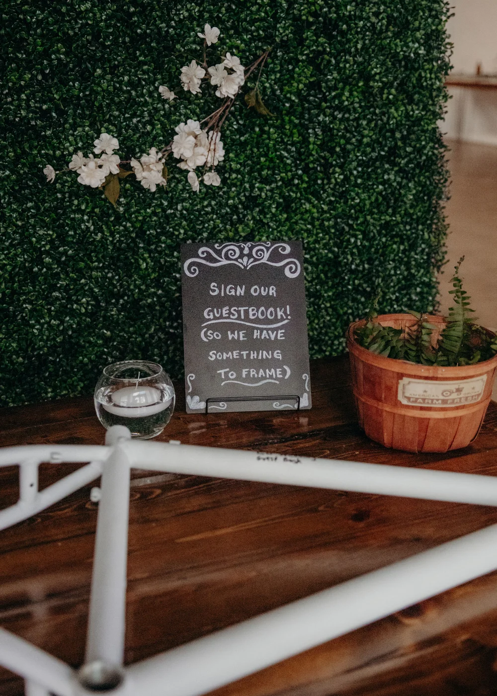 Guest book table set up at a wedding at SKYLIGHT in Denver, CO