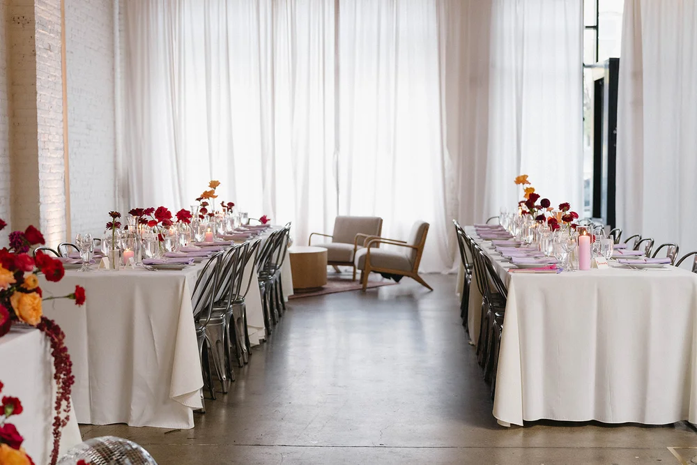 Indoor wedding reception at SKYLIGHT venue in Denver CO